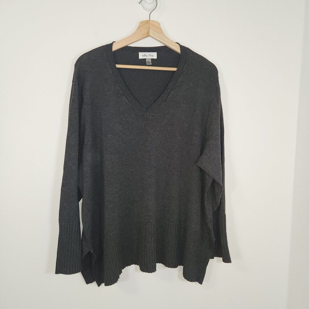 Melissa Paige Charcoal Gray Fine Gauge V-Neck Sweater Size 3X